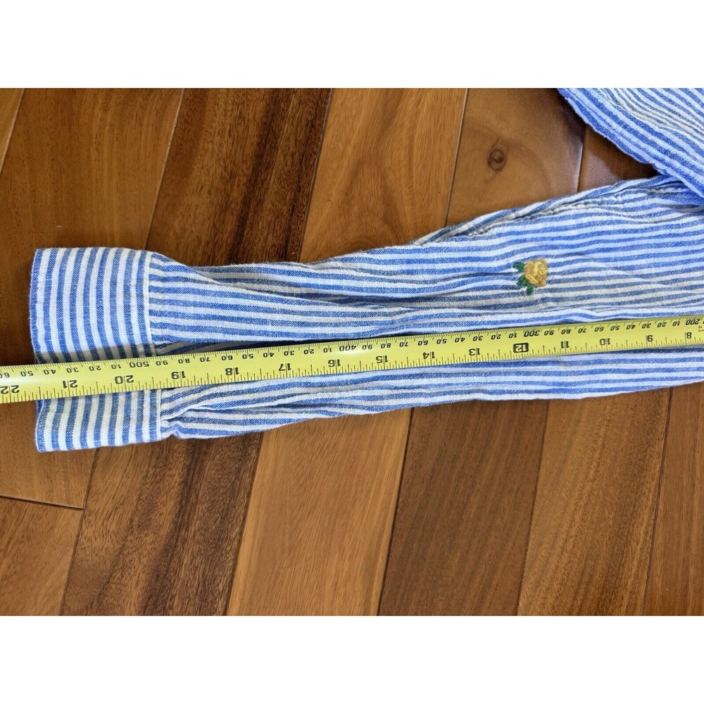 Rails Charli Embroidered Yellow Rose Shirt Blue Stripe Linen Button Down Women S - Picture 10 of 11